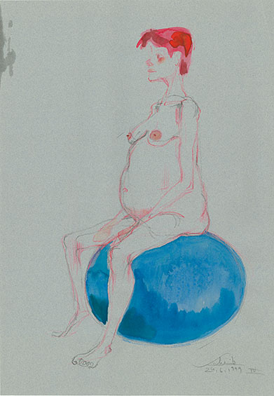 Hans Scheib: 24.6.1999 IV, 1999, Farbstift, Aquarell, 52 x 36 cm