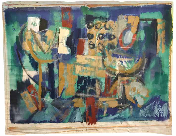 Bernhard Leue: Objekte, 2001, Acryl auf Leinwand, 100 x 122 cm