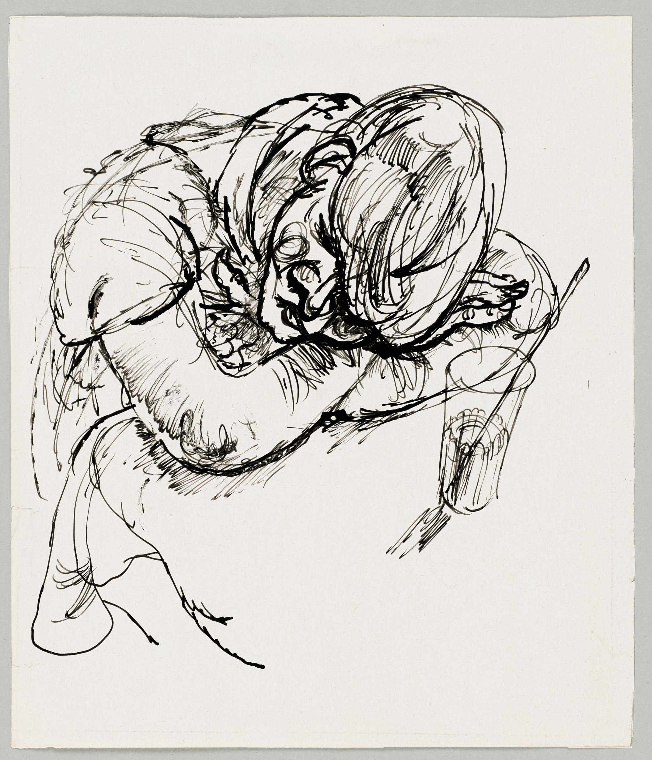 Egmont Schaefer, Die Trunkene, 1949, Feder in Schwarz auf Papier, 20,5 x 17,5 cm