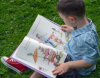 Kind liest in einem Bilderbuch