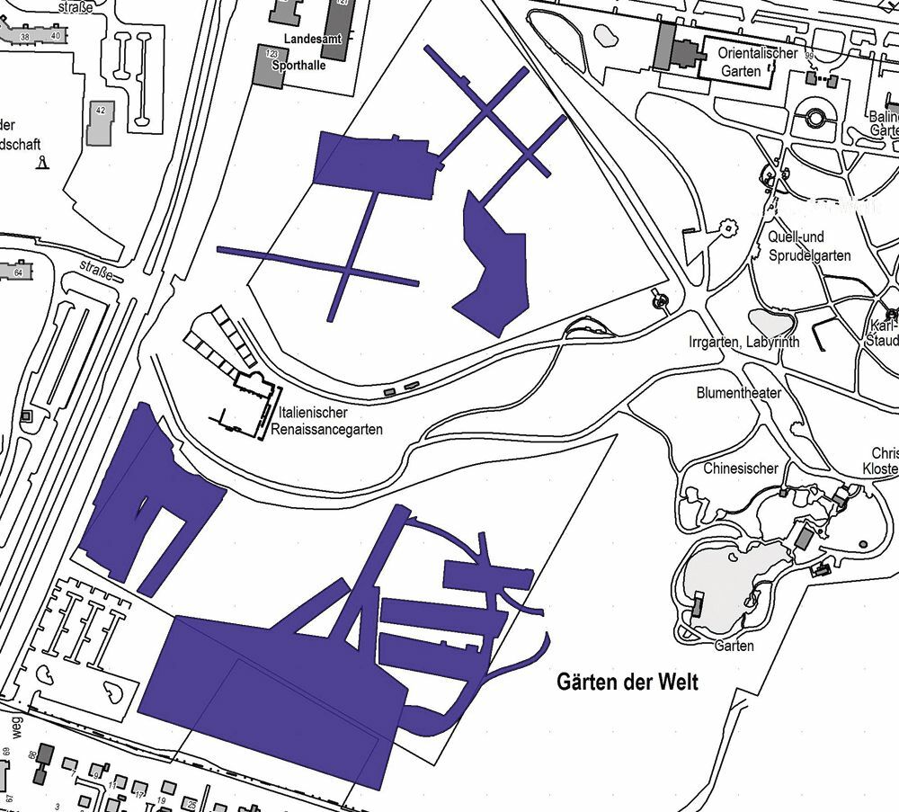 Plan der Grabungen auf dem Gelände der IGA Berlin, 2012-14