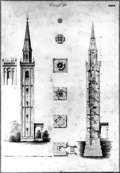 F. A. Stüler, Turmentwurf um 1850, gez. von Nietz