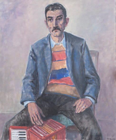 Peter Fritz, Der Musiker Aurél, Öl auf Leinen, 90 x 75 cm, 2014