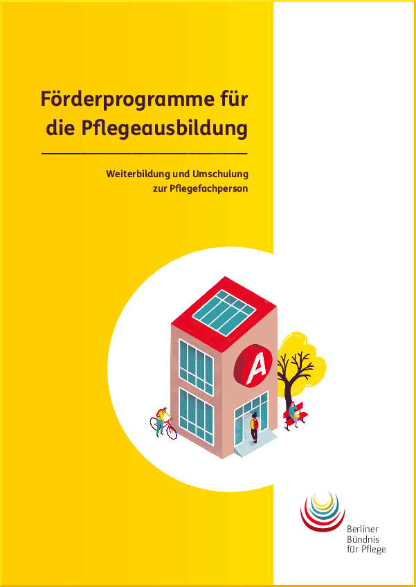 Cover des Faltblattes "Förderprogramme für die Pflegeausbildung"