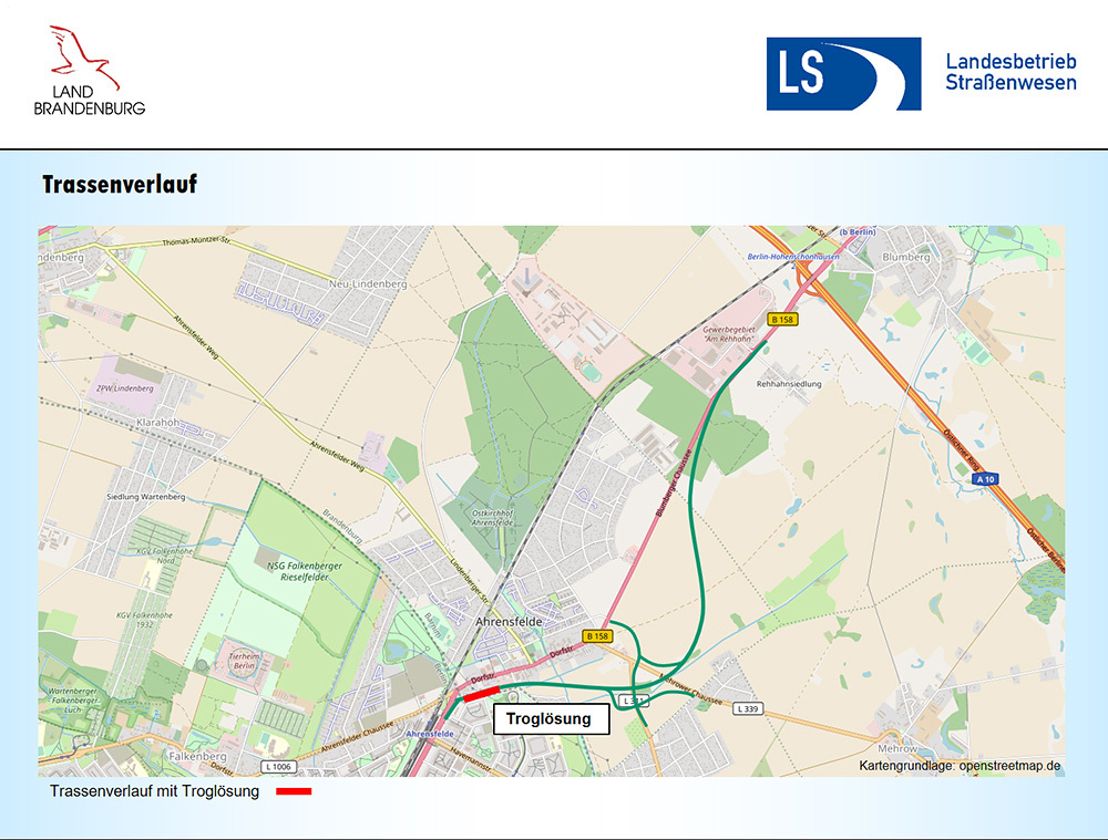 B 158: Ortsumgehung Ahrensfelde - Trassenverlauf mit Troglösung