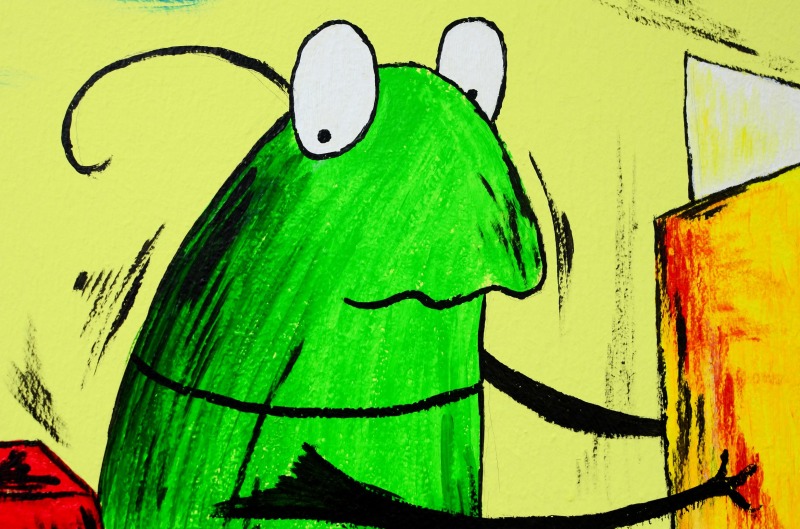 Wandbild mit grünem Grashüpfer