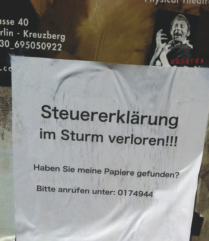 Zettel: Steuererklärung im Sturm verloren