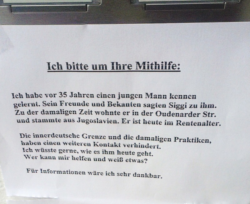 Zettel mit einem Kontaktgesuch