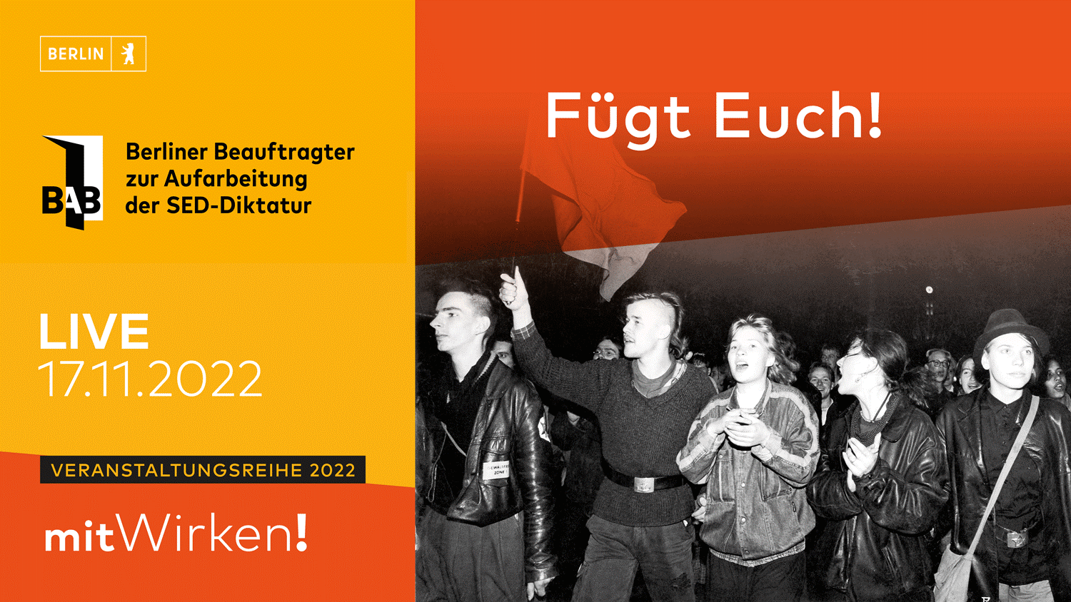 Einladungskarte zur Veranstaltung "Fügt Euch!" am 17.11.2022