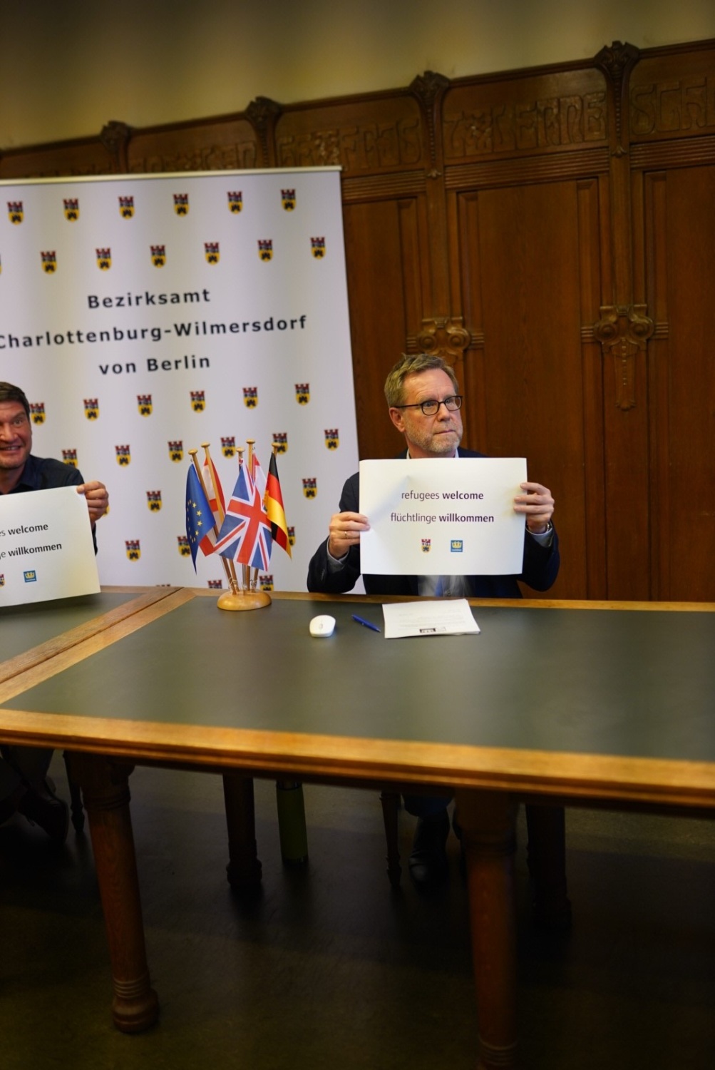 Reinhard Naumann in der Videokonferenz mit dem Partnerbezirk Lewisham.