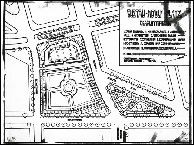 Historischer Plan von Erwin Barth - Gustav-Adolf-Platz (Mierendorffplatz), Entwurf, M 1:500, 1912, Tusche/Transp.