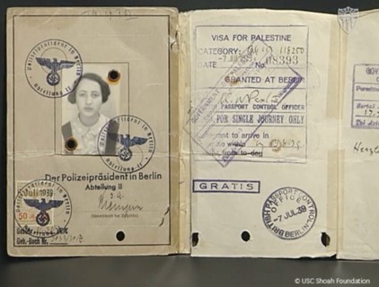 Hannas Einreisevisum für Palästina, ausgestellt vom Palästina-Amt (Meinekestraße 10, Charlottenburg).