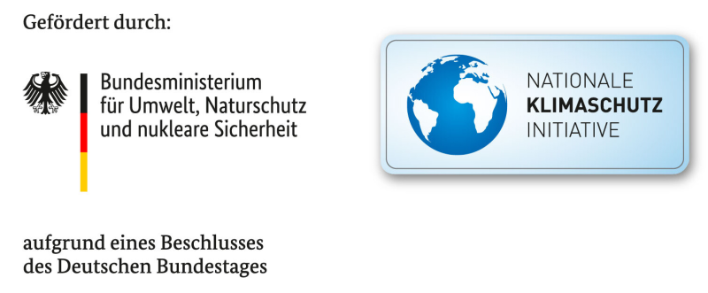 Logo des Bundesministeriums für Umwelt, Naturschutz und nukleare Sicherheit und der nationalen Klimaschutzinitiiative mit Zusatz "gefördert durch"