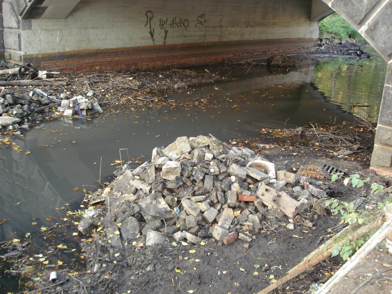 Die Brückenunterführung während der Beräumung