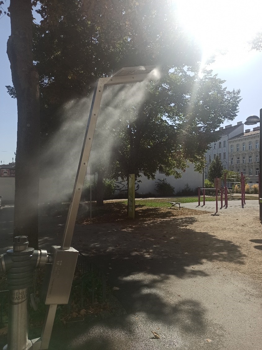 Sprühnebeldusche, an heißen Tagen begehrt