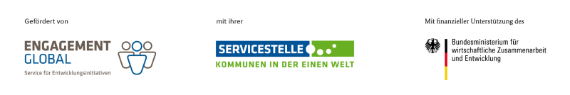 Dieses Projekt wird gefördert durch die Engagement Global gGmbH/Servicestelle Kommunen in der Einen Welt (SKEW) und das Bundesministerium für wirtschaftliche Zusammenarbeit und Entwicklung (BMZ).“