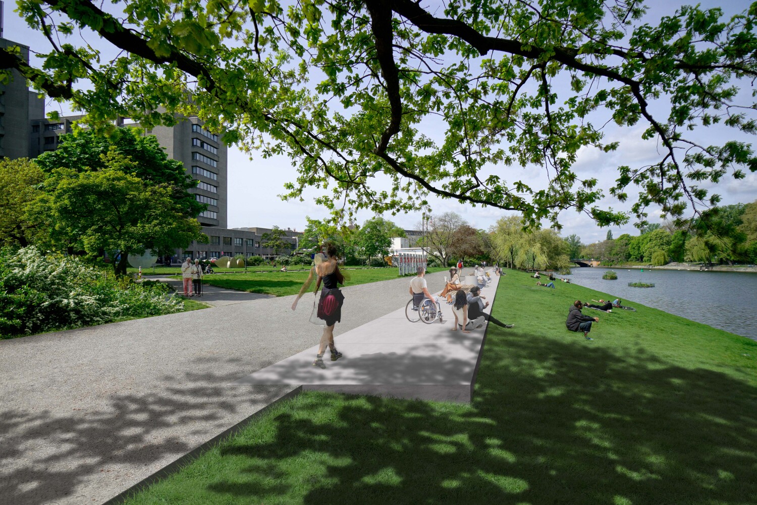 Urbanhafen - Visualisierung zur Entwurfsplanung, Uferweg östlicher Teil, Mai 2025