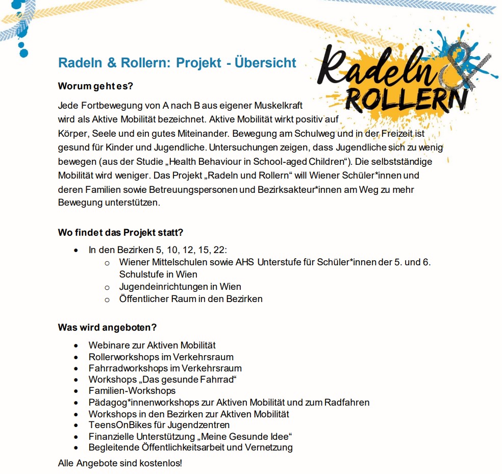 Kurzinfo zum Projekt „Radeln und Rollern“