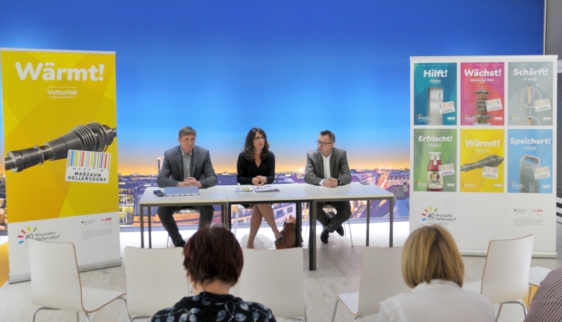 Vorstellung der Kampagne "Made in Marzahn-Hellersdorf" - Bezirksstadträtin Nadja Zivkovic, Dr. Oleg Peters und Olaf Weidner präsentieren die Kampagne 2