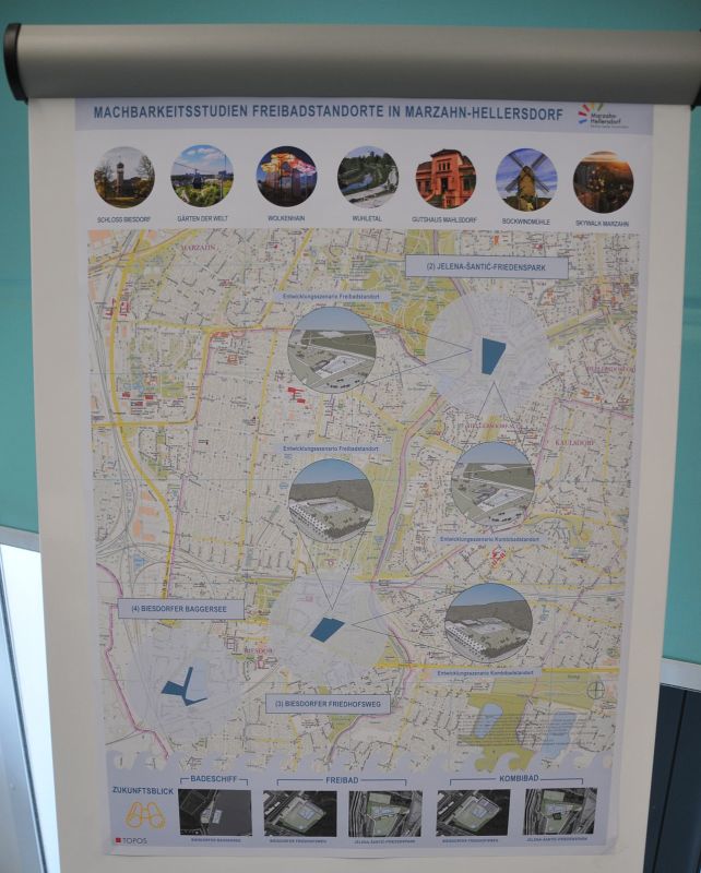 Vorstellung der Machbarkeitsstudien zu Freibadstandorten im Bezirk Marzahn-Hellersdorf - Karte mit möglichen Standorten