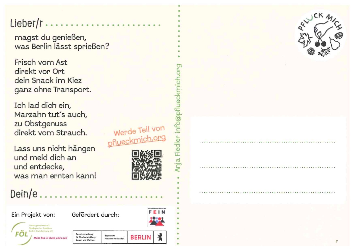 Flyer Pflück Mich Rückseite