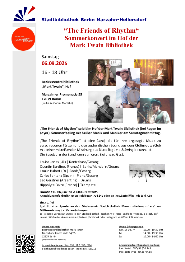Sommerkonzert mit "The Friends Of Rhythm" in der Mark-Twain-Bibliothek