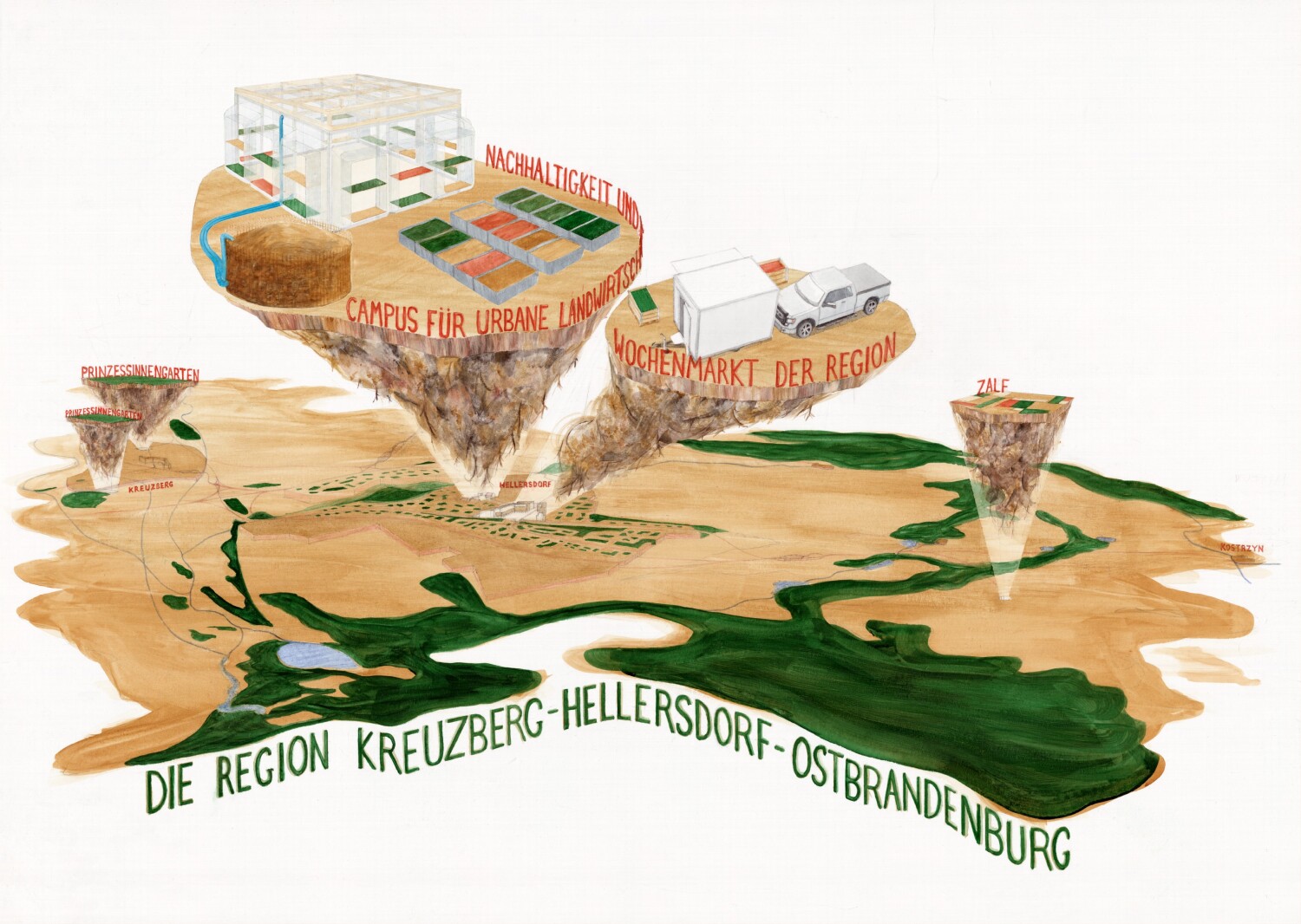 Die Region Kreuzberg-Hellersdorf-Ostbrandenburg | Aquarell