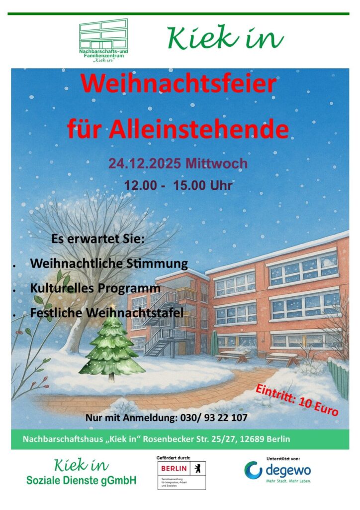 Weihnachtsfeier für Alleinstehende im "Kiek in"