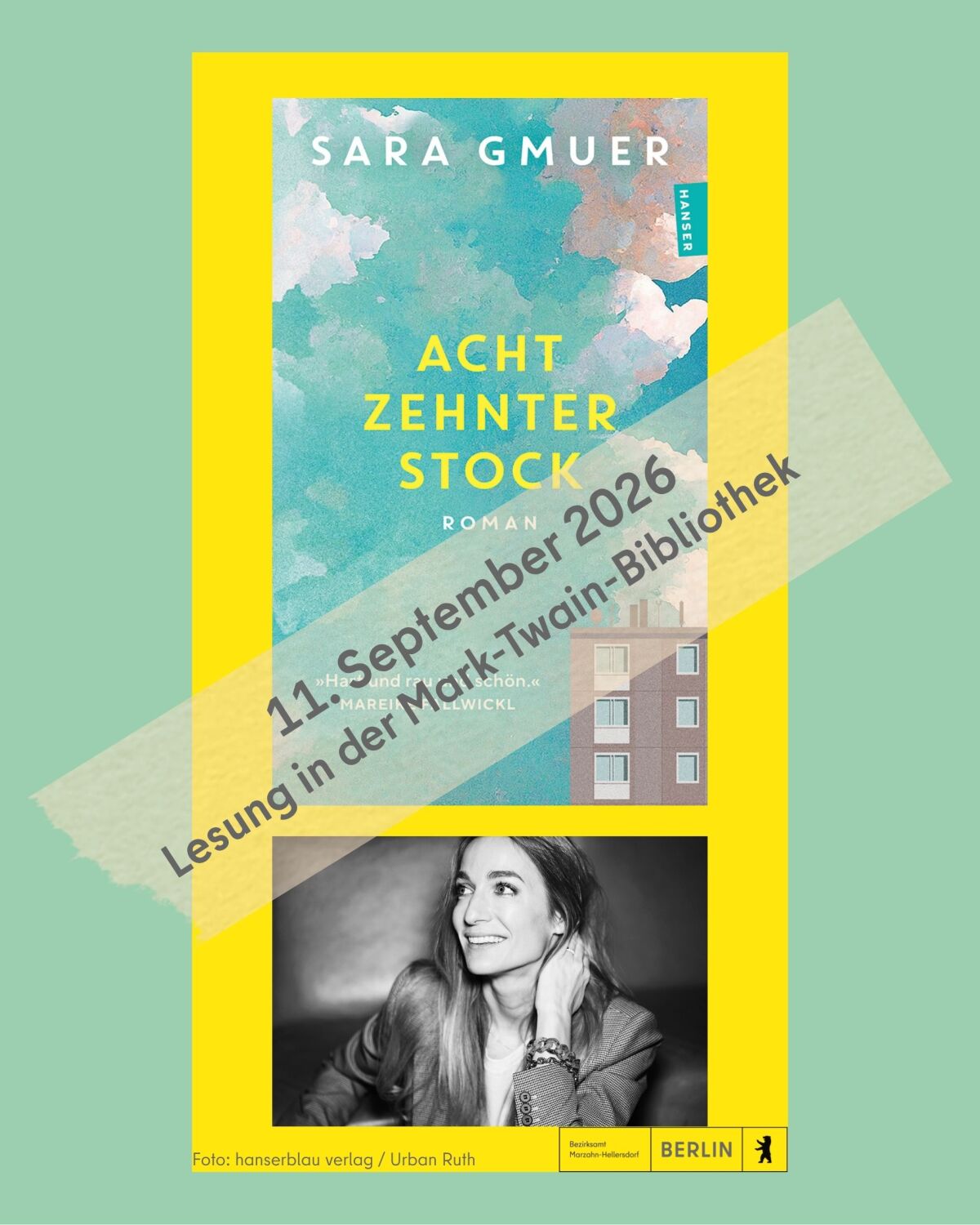 Sara Gmuer liest aus „Achtzehnter Stock“: Lesung in der Mark-Twain-Bibliothek in Marzahn-Hellersdorf