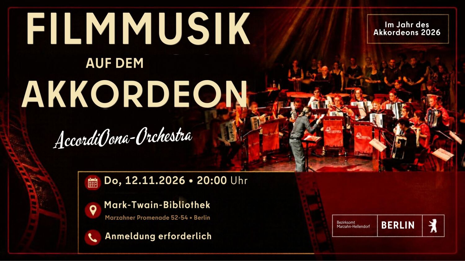 Filmmusik auf dem Akkordeon: AccordiOona-Orchestra gibt Konzert in Marzahn-Hellersdorf