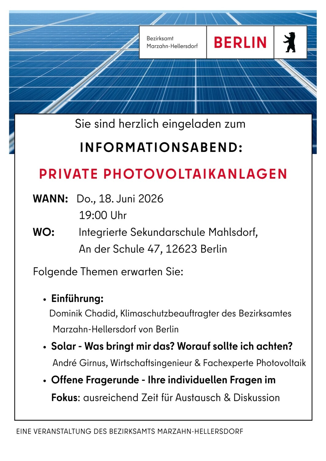 Infoabend: Private Photovoltaikanlagen