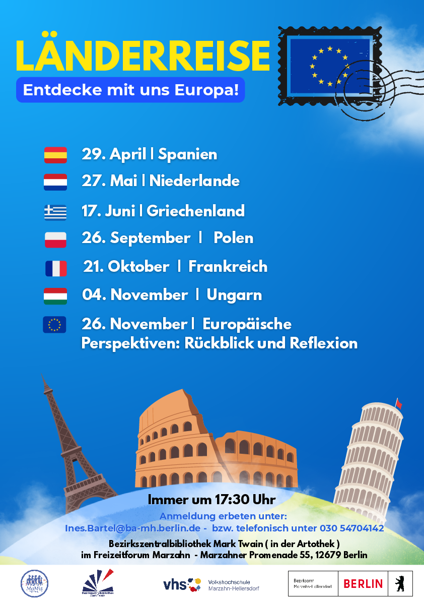 Veranstaltungsreihe zu Kultur, Essen und Sprache in Europa in der Mark-Twain-Bibliothek