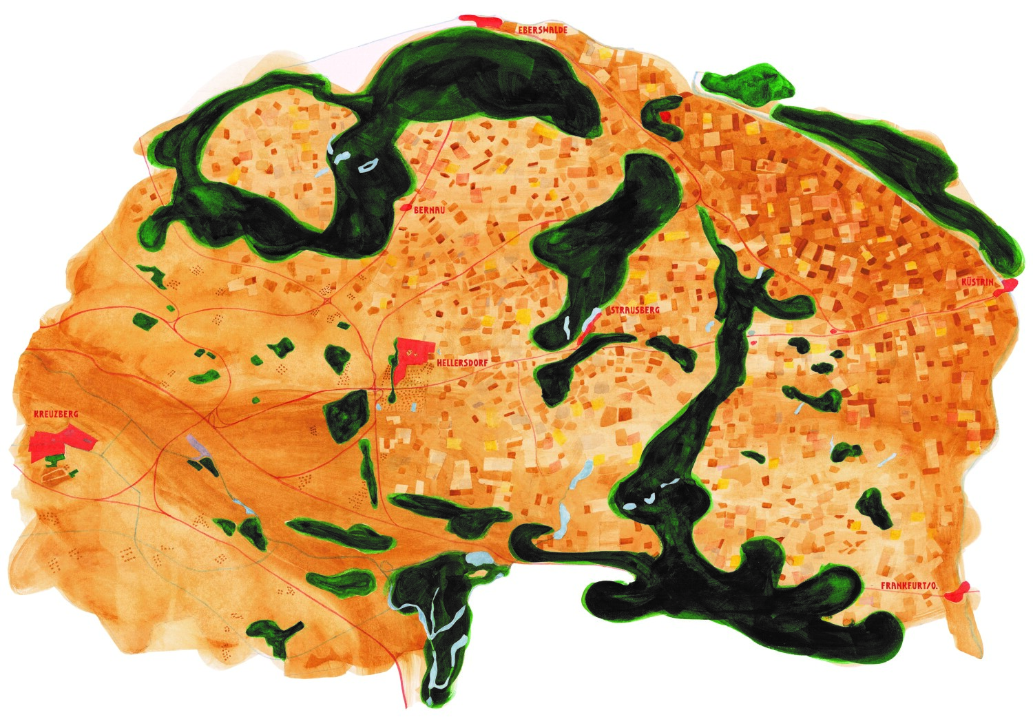 Aquarell der Region Kreuzberg–Hellersdorf–Ostbrandenburg