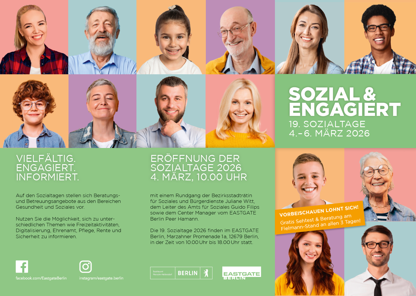 19. Sozialtage 2026 Marzahn-Hellersdorf Flyer Seite 1