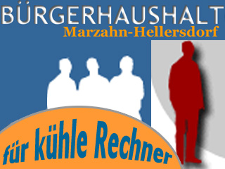 Flyer Bürgerhaushalt Marzahn-Hellersdorf mit vier Menschensilhouetten
