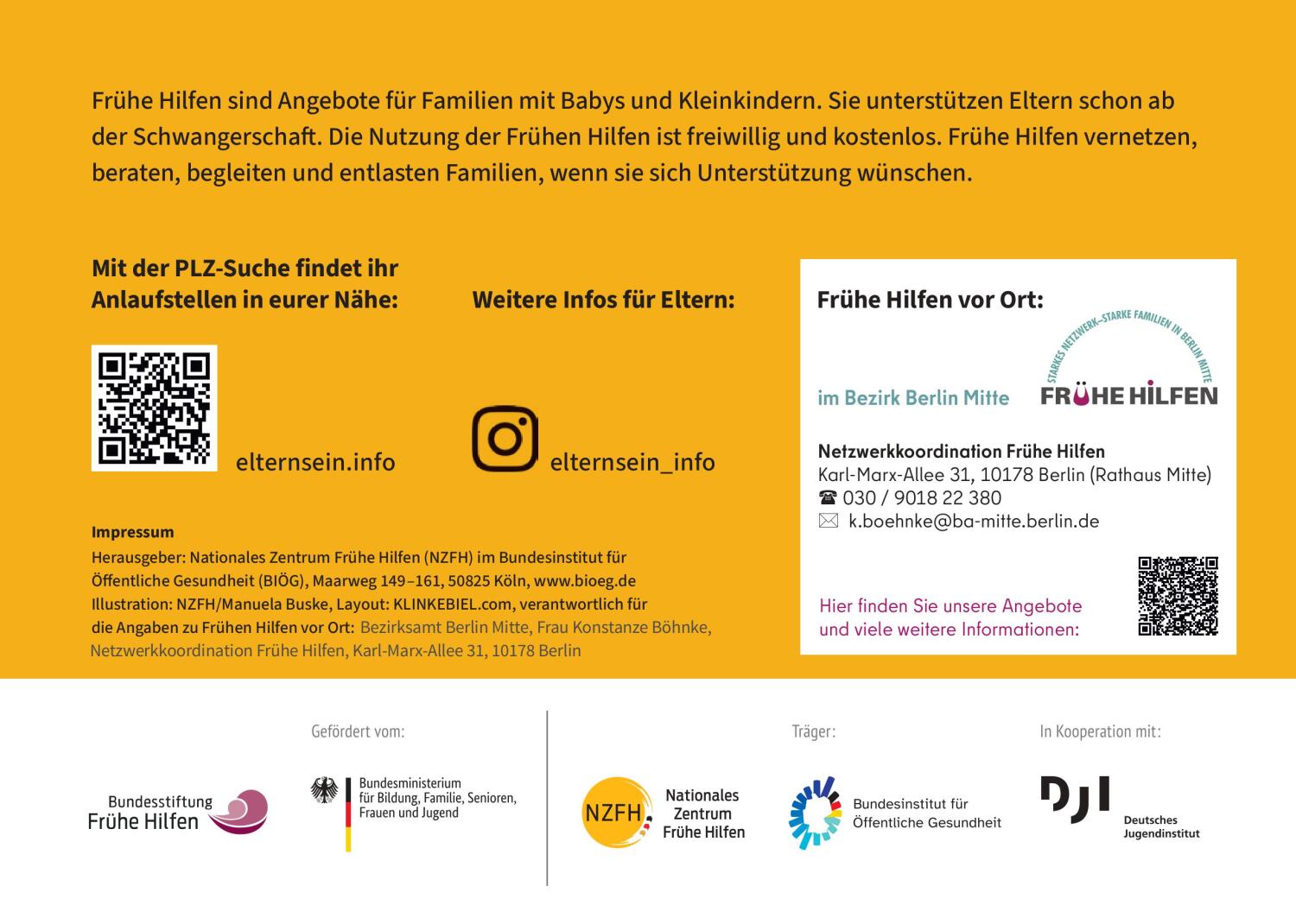 Kontaktinformationen der Frühen Hilfen in Berlin Mitte