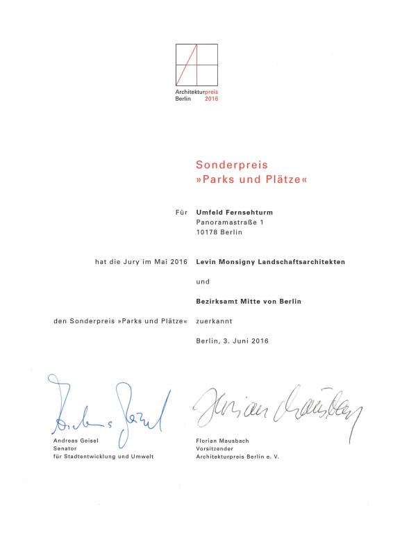 Sonderpreis Parks und Plätze 2016