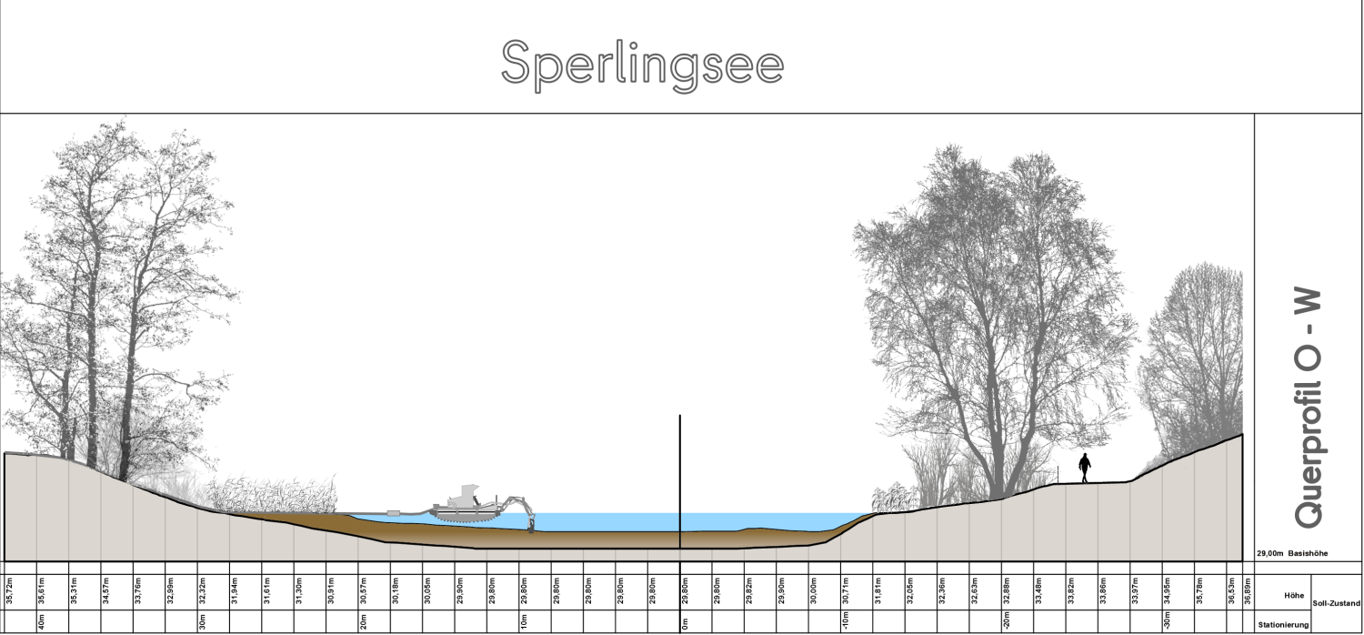 Schnitt bzw. Querprofil des Sperlingsee