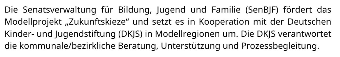 Kurzbeschreibung Zukunftskiez Dammweg der Senatsverwaltung für Bildung, Jugend und Familie