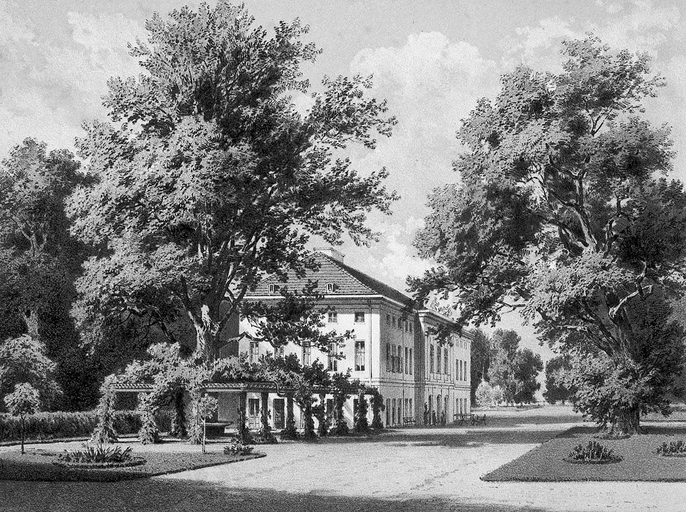 Ansicht der Gartenseite des Schlosses von Südost