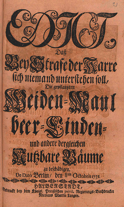 Edict bei Strafe von Friedrich Wilhelm I, 1731