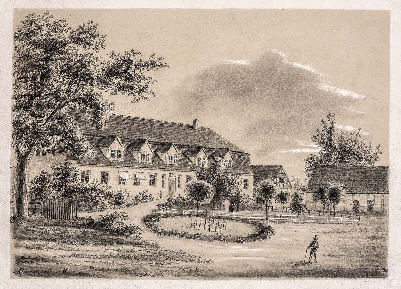 Schloss Weißensee mit Terrassen am Seeufer, 1861