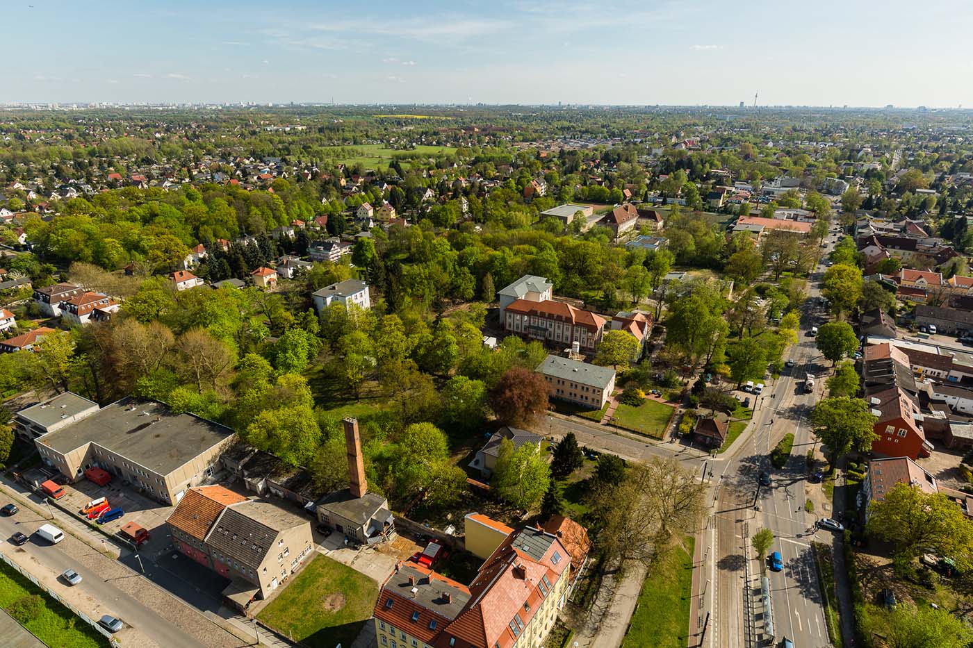 Luftbild der heutigen Ansicht des ehemaligen Lenné-Parks Buchholz, 2015