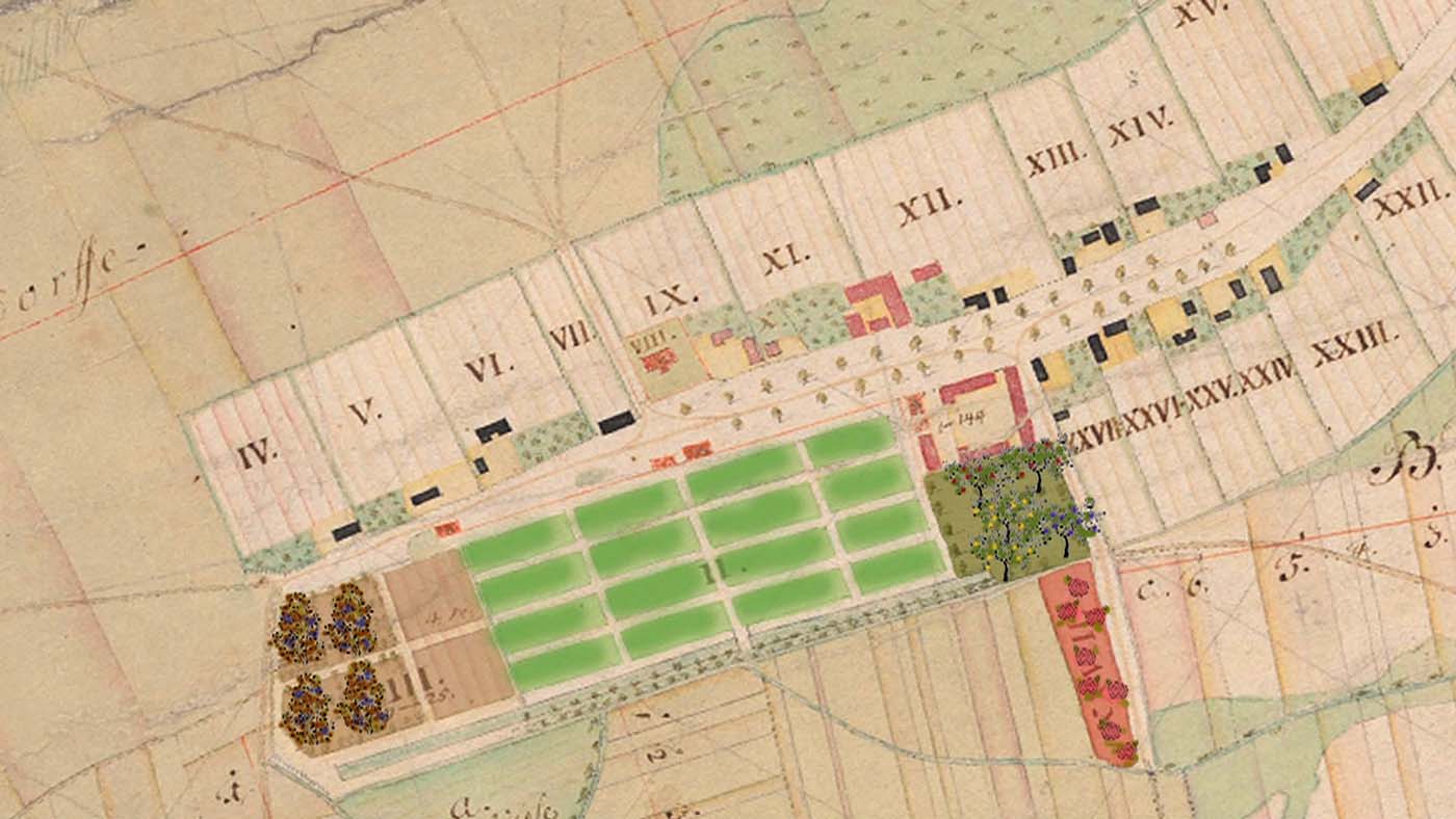 Plan von Dorf und Garten Blankenfelde, 1731