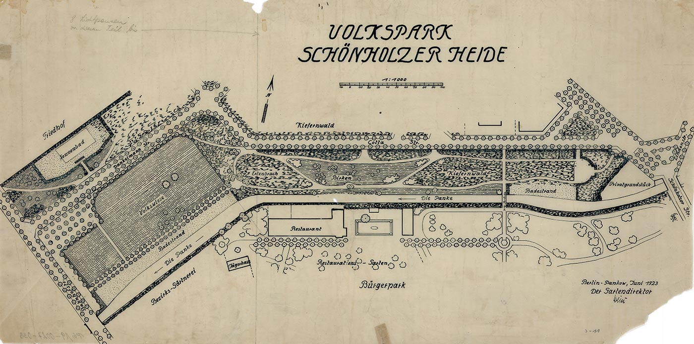 Plan des Volksparks Schönholzer Heide, Juni 1923