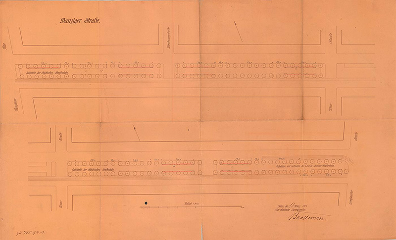 Plan von Alfred Brodersen zur Alleebepflanzung in der Danziger Straße, 1913