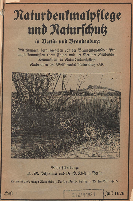 Cover der ersten Ausgabe der Zeitschrift „Naturdenkmalpflege und Naturschutz in Berlin und Brandenburg“
