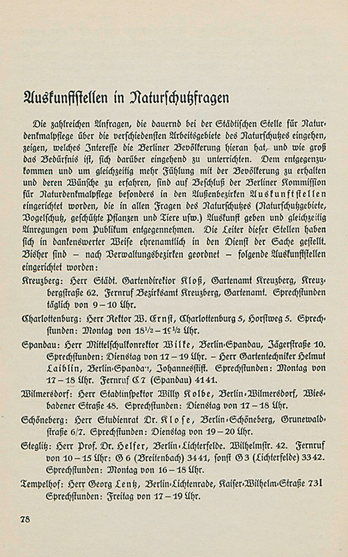 Auflistung der Auskunftsstellen bei Naturschutzfragen