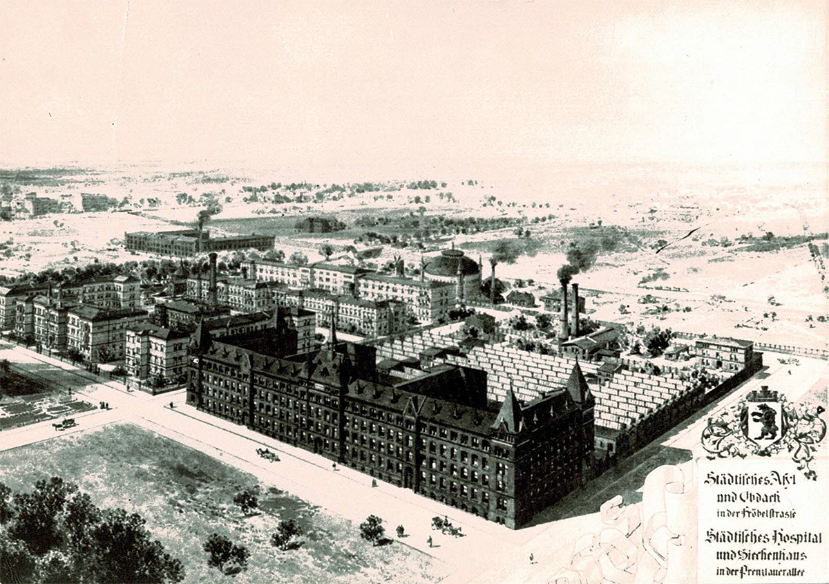 Städtisches Hospital und Siechenhaus in der Fröbelstraße, 1889