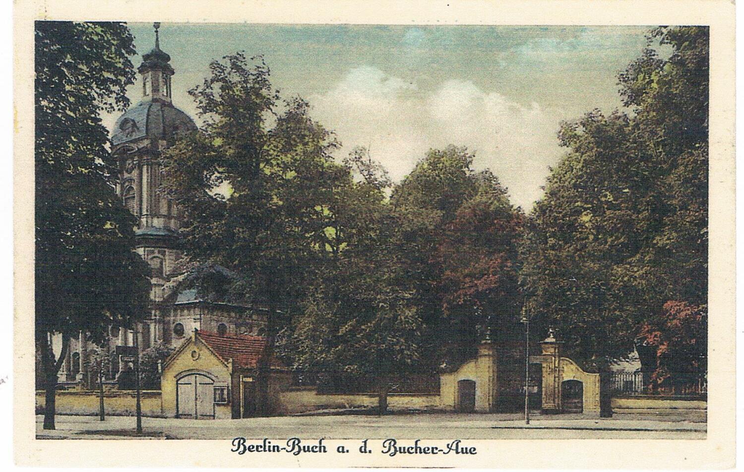 Eingang Schlosspark Buch, Postkarte um 1920